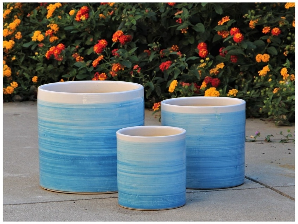 [PD-5006OMB-S3] EASTER LILY PLANTER, OMBRE BLUE, SET OF 3- 15"X13.5", 12"X12", 10"X9"