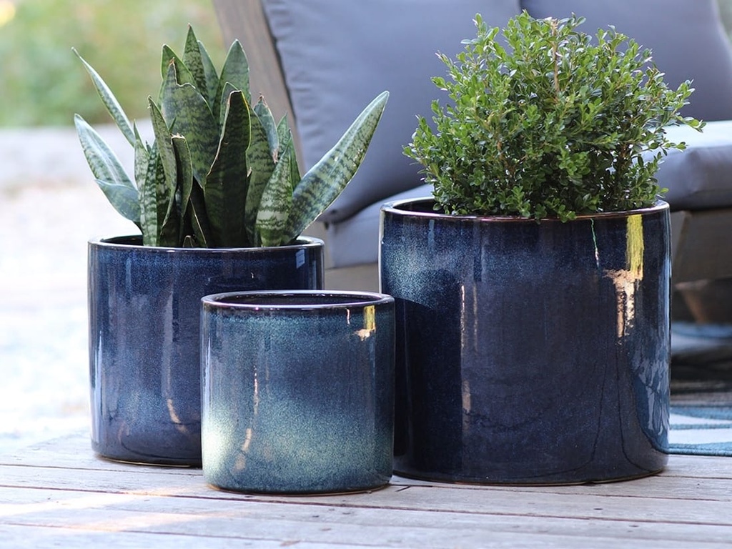 [PD-5006TPB-S3] EASTER LILY PLANTER, TROPIC BLUE, SET OF 3- 15"X13.5", 12"X12", 10"X9"