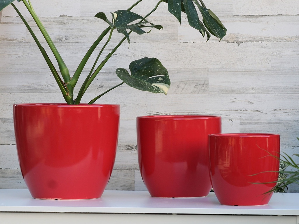 [PD-5007CSB-S3] CAMILIA PLANTER, CRIMSON BRIGHT, SET OF 3- 15"X13.5", 12"X12", 10"X9"