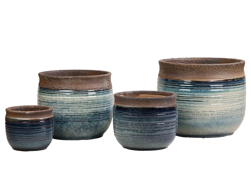 [PD-5008TPB-S3] MESA BLOOM PLANTER, TROPIC BLUE, SET OF 3, 14"X13.5", 11"X10.5", 8.5"X8"