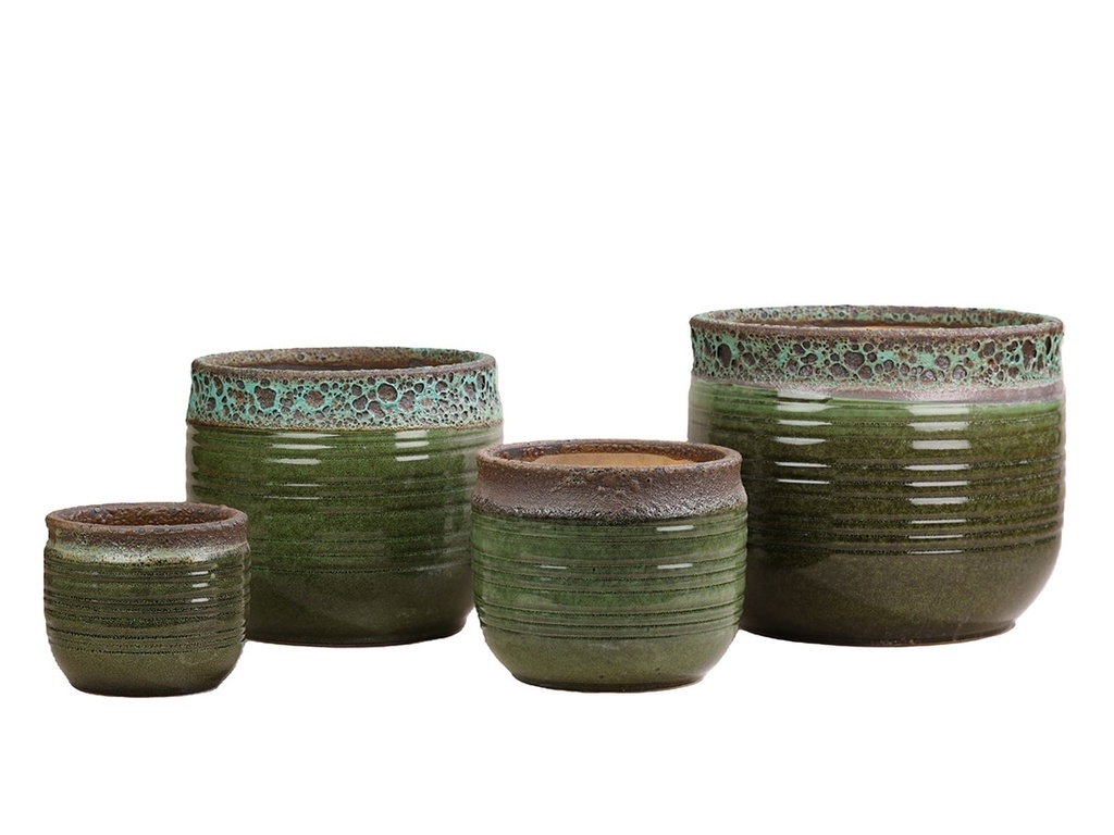 [PD-5008TPG-S3] MESA BLOOM PLANTER, TROPIC GREEN, SET OF3, 14"X13.5", 11"X10.5", 8.5"X8"