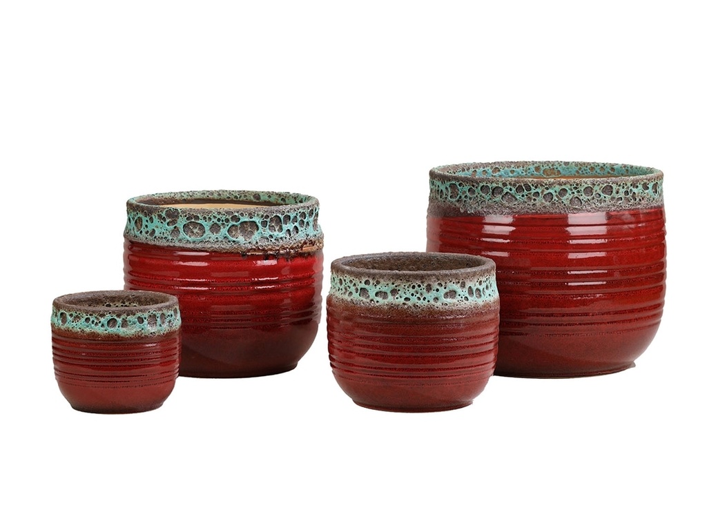 [PD-5008TPR-S3] MESA BLOOM PLANTER, TROPIC RED, SET OF 3, 14"X13.5", 11"X10.5", 8.5"X8"