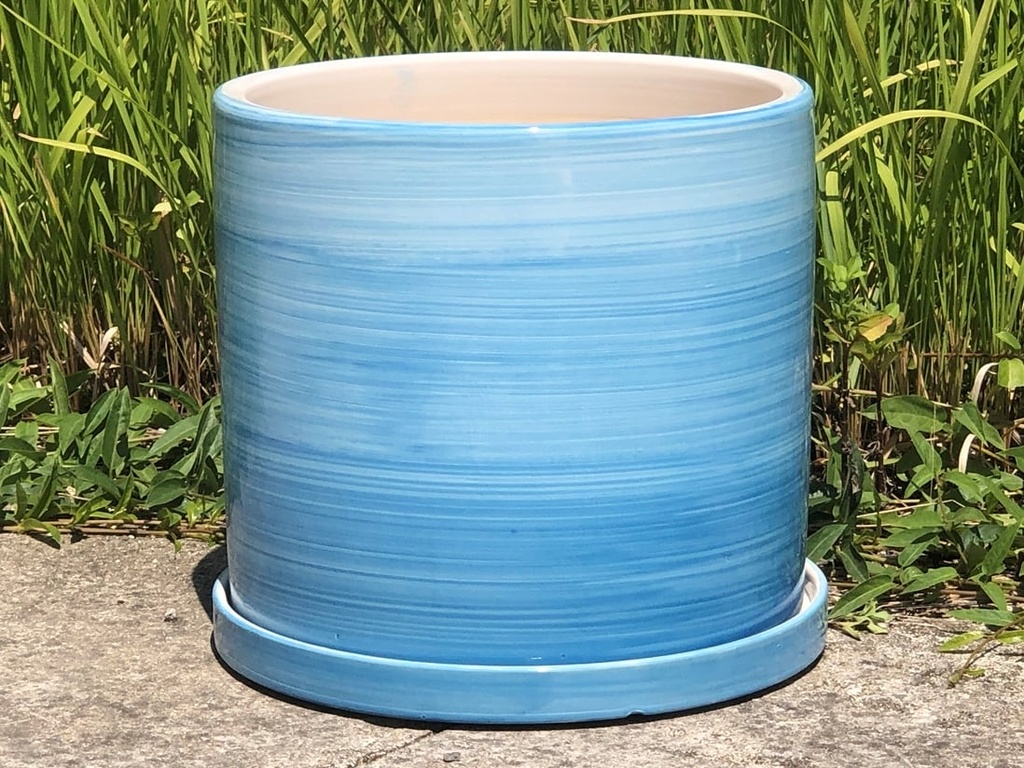 [PD-A5006OMB-A] EASTER LILY WITH W/ SAUCER, OMBRE BLUE, 12"X11.5"