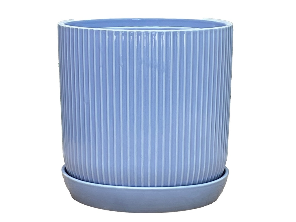 [PD-I6087PLD-D-C8] FLUTED CYLINDER PLANTER WITH ATTACHED SAUCER, PASTEL LAVENDER, 5.0"x5.5", SOLD IN CASE OF 8