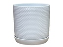 DOTTED CYLINDER PLANTER WITH ATTACHED SAUCER, BRIGHT WHITE, 7.0"x 7.5", SOLD IN CASE OF 6