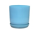DOTTED CYLINDER PLANTER WITH ATTACHED SAUCER, PASTEL LIGHT BLUE, 11"x11.5", SOLD IN CASE OF 2
