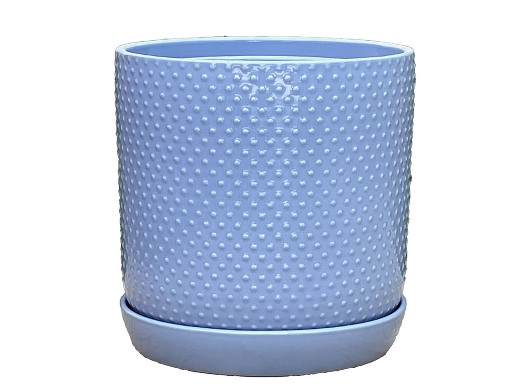 [PD-I6088PLD-A-C2] DOTTED CYLINDER PLANTER WITH ATTACHED SAUCER, PASTEL LAVENDER, 11"x11.5", SOLD IN CASE OF 2