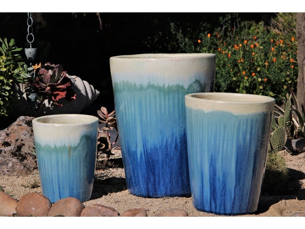 [PF-9039PSB-S3] VASO PLANTER, PEARL ON SEA FOAM BLUE, SET OF 3- 17.5"X24.0", 14.0"X18.0", 11.0"X13.5"