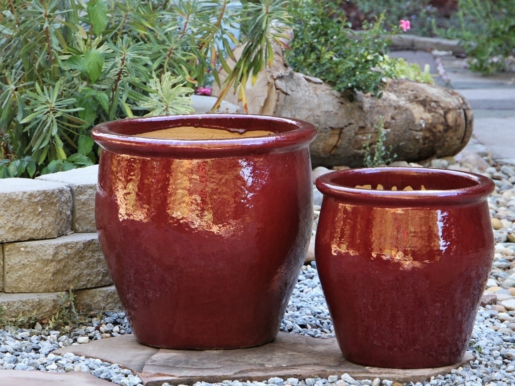 STANDARD GARDEN POT,ROUND PLANTER, OX RED, SET OF 3 - 17.5" X 17.5", 14" X 14", 10" X 10.5"