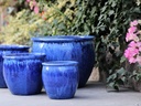 FISHBOWL GARDEN PLANTER, BLOSSOM BLUE, SET OF 4- 19.5"X15.5", 15.5"X14", 12"X11.5", 8.5"X9.5"