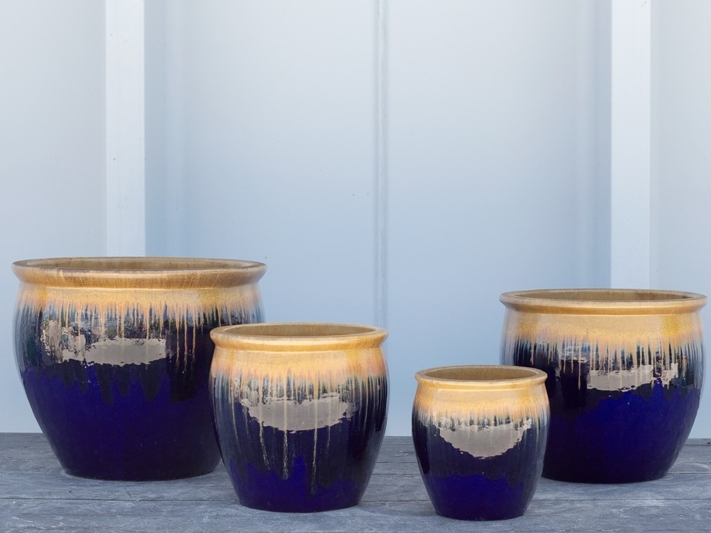 [PF-9058GSP-S5] FISHBOWL GARDEN PLANTER,GOLD ON COBALT, 25.5"X19.5", 19.5"X15.5", 15.5"X14", 12"X11.5", 8.5"X9.5"