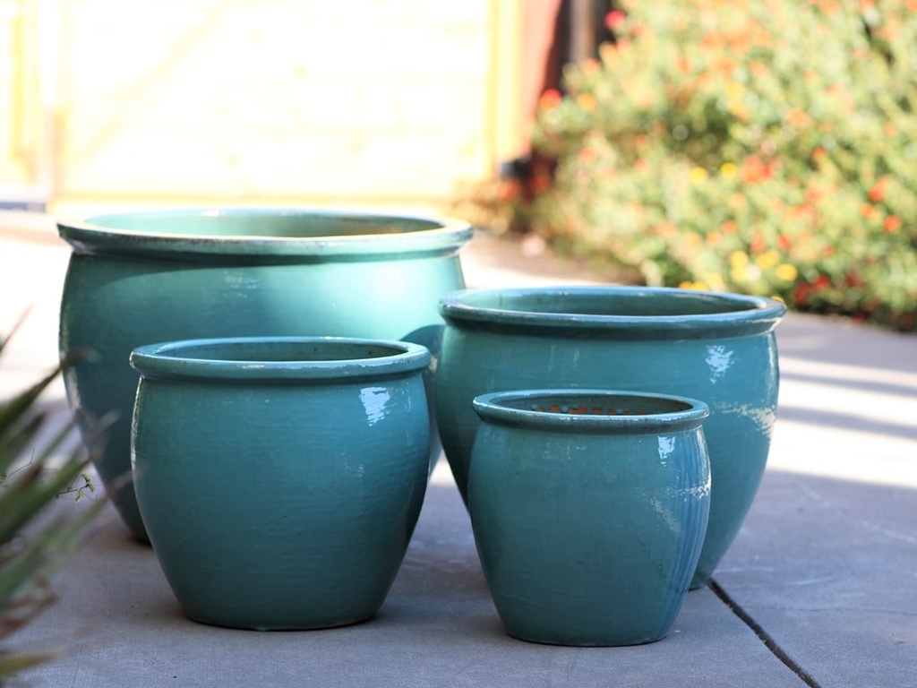 [PF-9058TUQ-S4] FISHBOWL GARDEN PLANTER, TURQUOISE, SET OF 4- 19.5"X15.5", 15.5"X14", 12"X11.5", 8.5"X9.5"