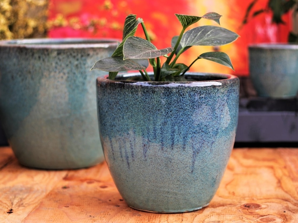 [PF-9112DBS-S4] MANDEVILLA TAPERED PLANTER, DEEP BLUE SEA, SET OF 4- 18"X17.5", 15"X12.5", 11.5"X10.5", 7.5"X6.5"