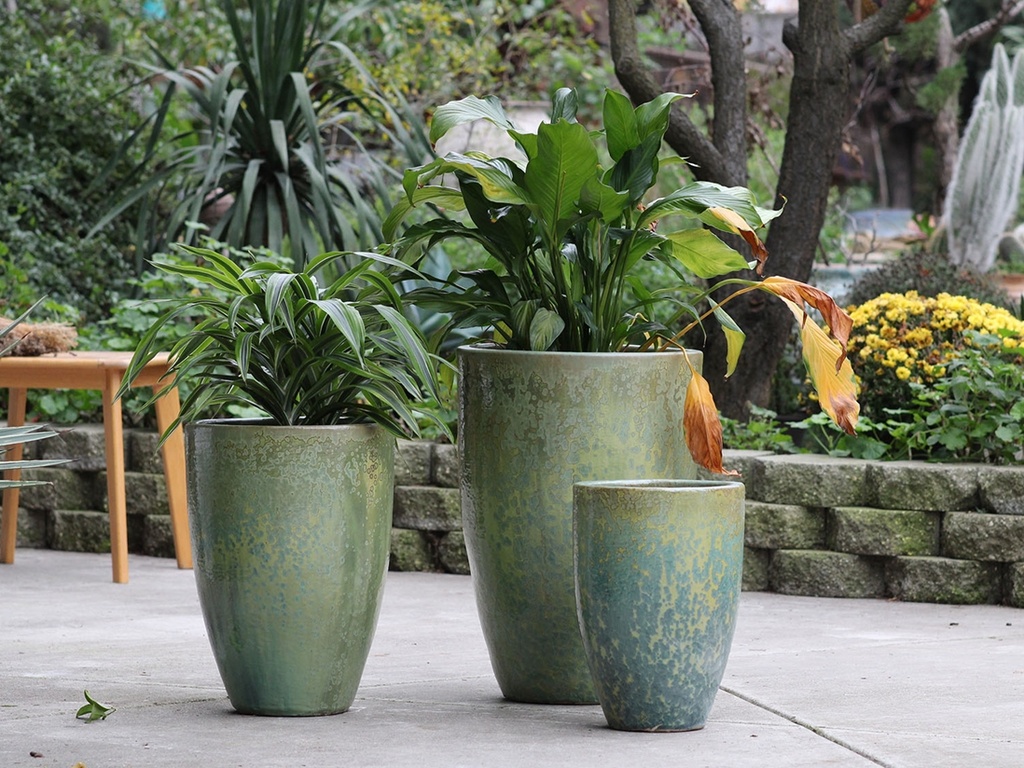 MIAMI PLANTER, GREEN SPECKLE, SET OF 3- 18.0"X25.5", 14.5"X21.0", 12.0"X18.0"