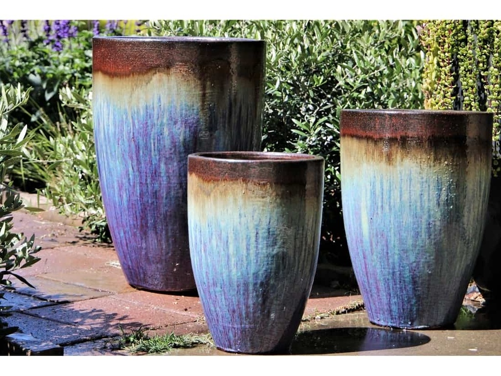 MIAMI PLANTER, RED COPPER ON VIOLET, SET OF 3- 18.0"X25.5", 14.5"X21.0", 12.0"X18.0"