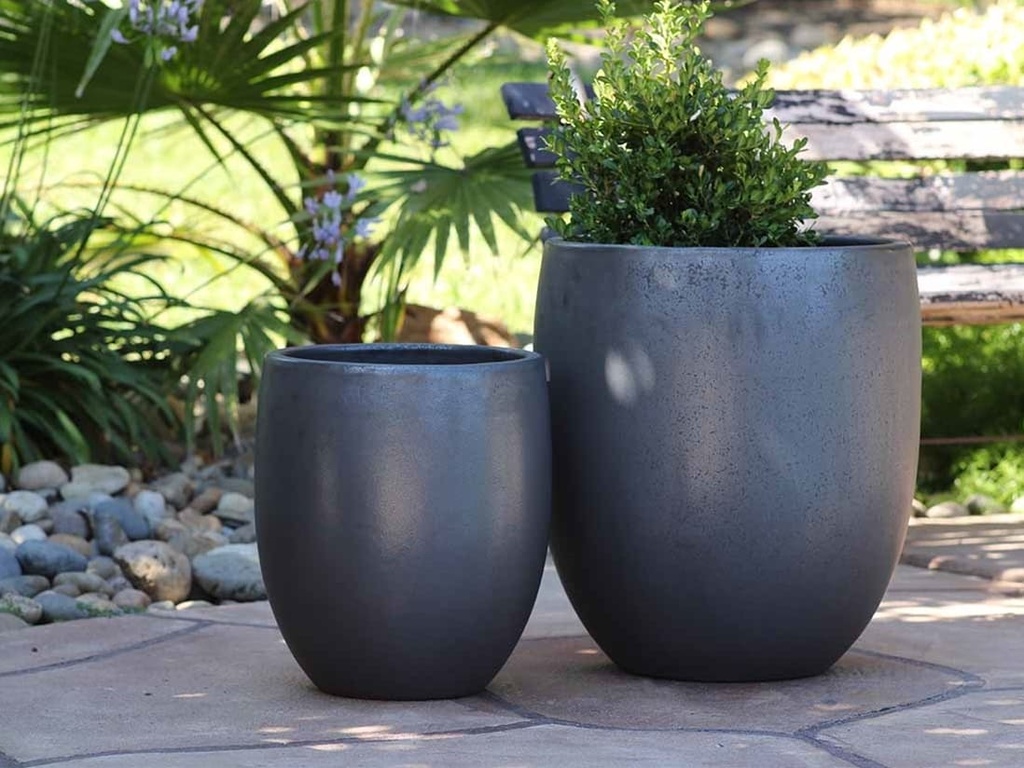 [PV-CG8011MBK-S2] TALL MILANO PLANTER, MATTE BLACK, SET OF 2 - 17.0" X 18.5" 12.5" X 14.0"