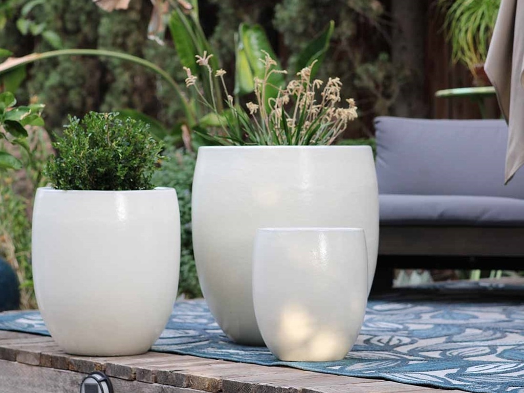 [PV-CG8011WST-S3] TALL MILANO PLANTER, WHITE SATIN,  SET OF 3 - 22.0" X 23.5", 17.0" X 18.5", 12.5" X 14.0"