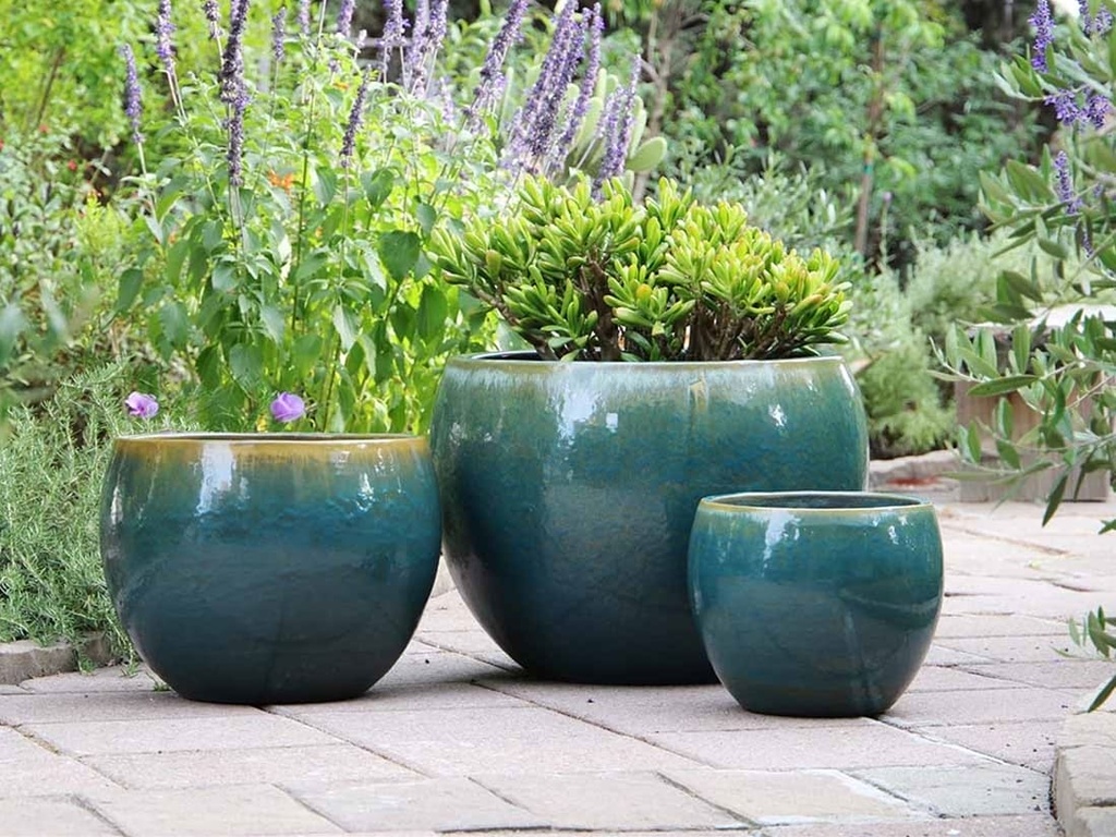 [PV-CG8012TQG-S3] LOW MILANO PLANTER, TURQUOISE GREEN, SET OF 3- 21.5" X 15.5", 16.0" X 12.0", 12.0" X 10.0"