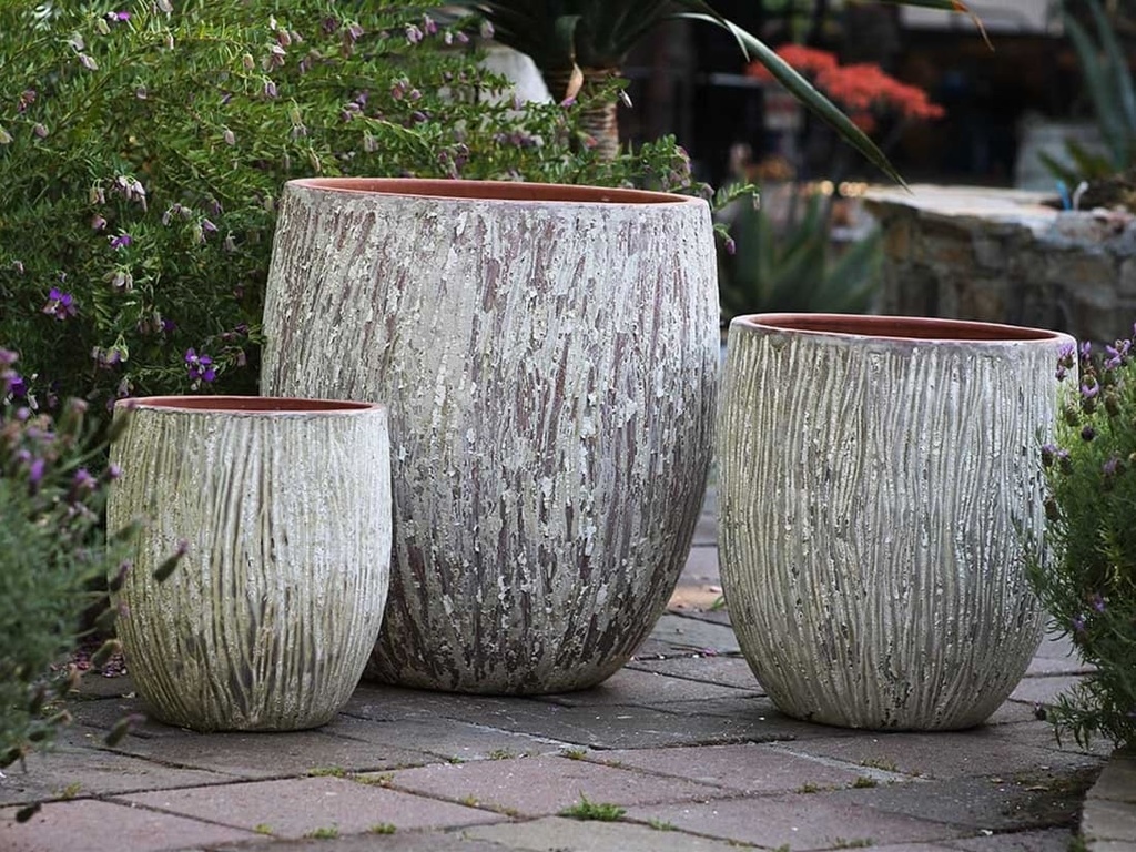 [PV-CG8016AGW-S3] TREE TRUNK PLANTER, AEGEAN WHITE, SET OF 3- 22"X23.5", 17"X18.5", 12.5"X14"