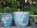 COCO POTS, AEGEAN BLUE, SET OF 3-19"X17", 15'X13", 12"X11"