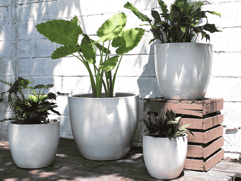 [PV-CG804WST-S4] COCO POTS, WHITE SATIN, SET OF 4-23"X20", 19"X17", 15"X13", 12"X11"