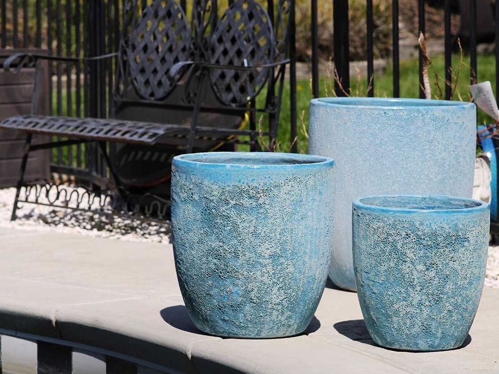 [PV-CG819CAQ-S3] MILANO CONE PLANTER, CORAL AQUA, SET OF 3- 18"X19.5", 14.5"X15.5", 12"X13.5"