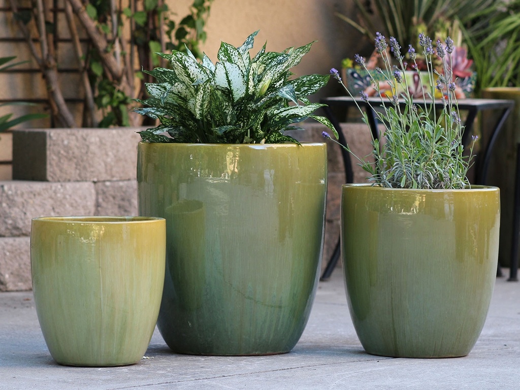 [PV-CG819MSG-S3] MILANO CONE PLANTER, MOSS SEA GREEN, SET OF 3 - 18"X19.5", 14.5"X15.5", 12"X13.5"