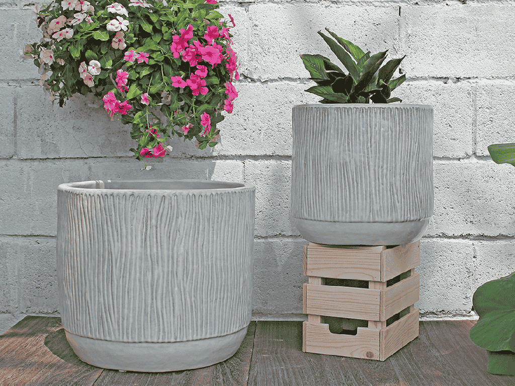 [PV-CG8255WST-S2] DELPHINIUM PLANTER, WHITE SATIN, SET OF 2-  16.5" X 15.0, 12.5" X 12.0"