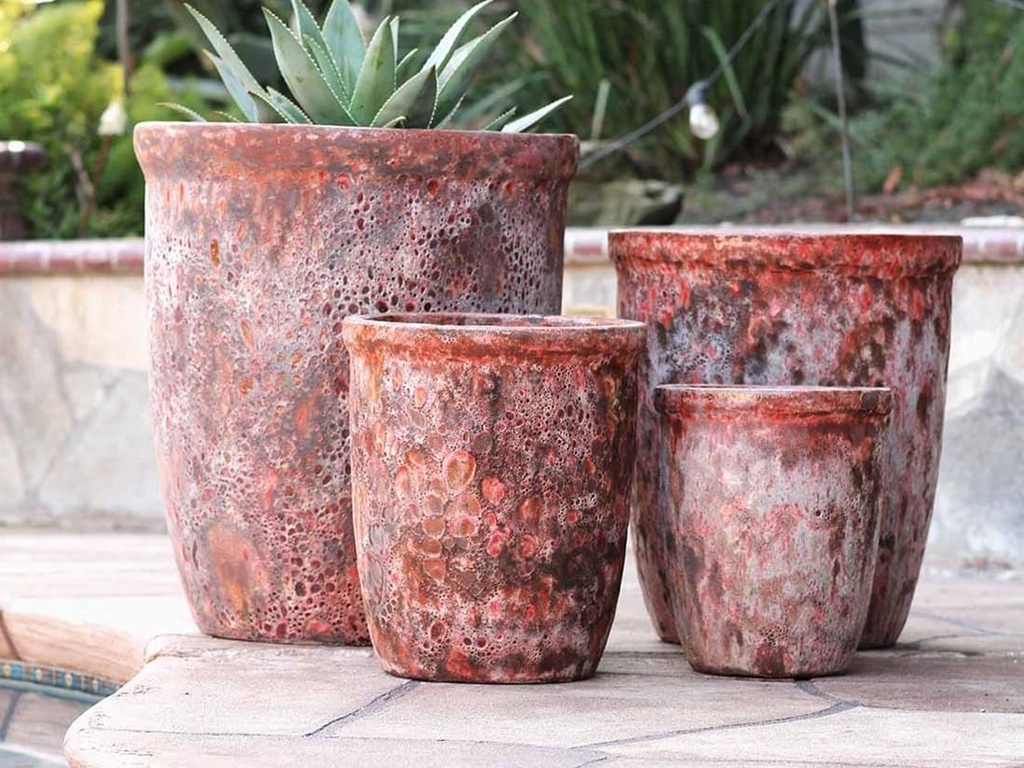 [PV-CG845CRR-S4] TALL GARDEN POT, CORAL RED REEF, SET OF 4-23.5" X27", 19.5"X21.5", 15.5"X17.0", 11.5"X13.5"