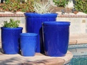 TALL GARDEN POTS, FALLING BLUE, SET OF 4-23.5"X27.0", 19.5"X21.5", 15.5"X17.0", 11.5"X13.5"