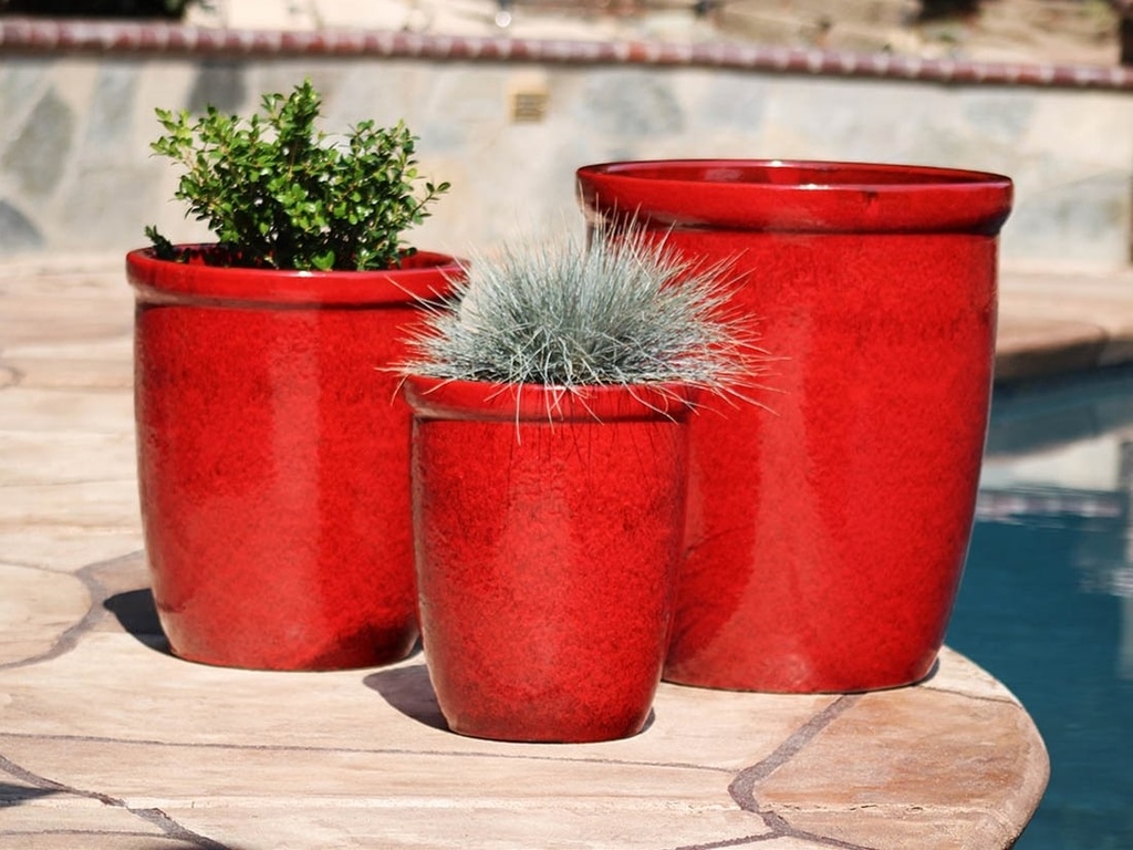 [PV-CG845LRD-S3] TALL GARDEN POT, LAVISH RED, SET OF 3- 19.5"X21.5", 15.5"X17.0", 11.5"X13.5"
