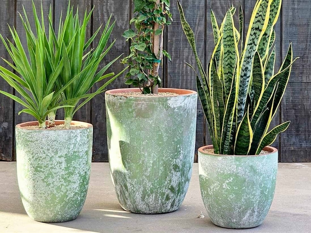 [PV-CG849AGG-S3] TALL MILANO CONE PLANTERS, AEGEAN GREEN, SET OF 3- 17"X23", 13"X18", 11"X14