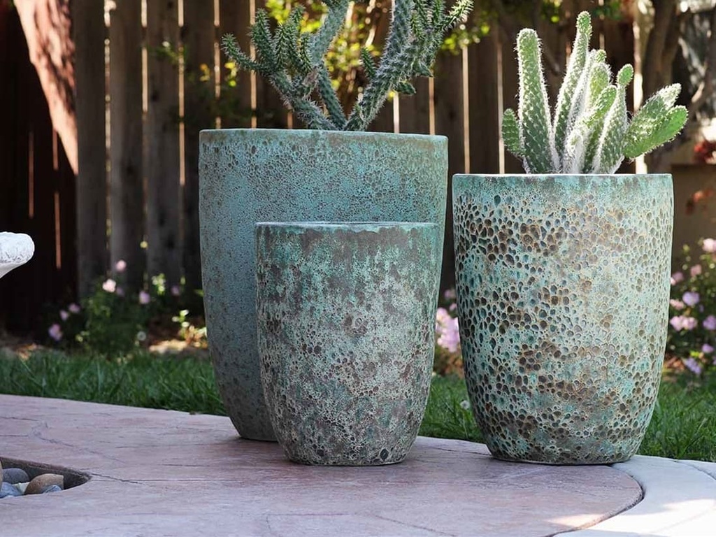 [PV-CG849CGG-S3] TALL MILANO CONE PLANTERS, CORAL GEM GREEN, SET OF 3- 17"X23", 13"X18", 11"X14