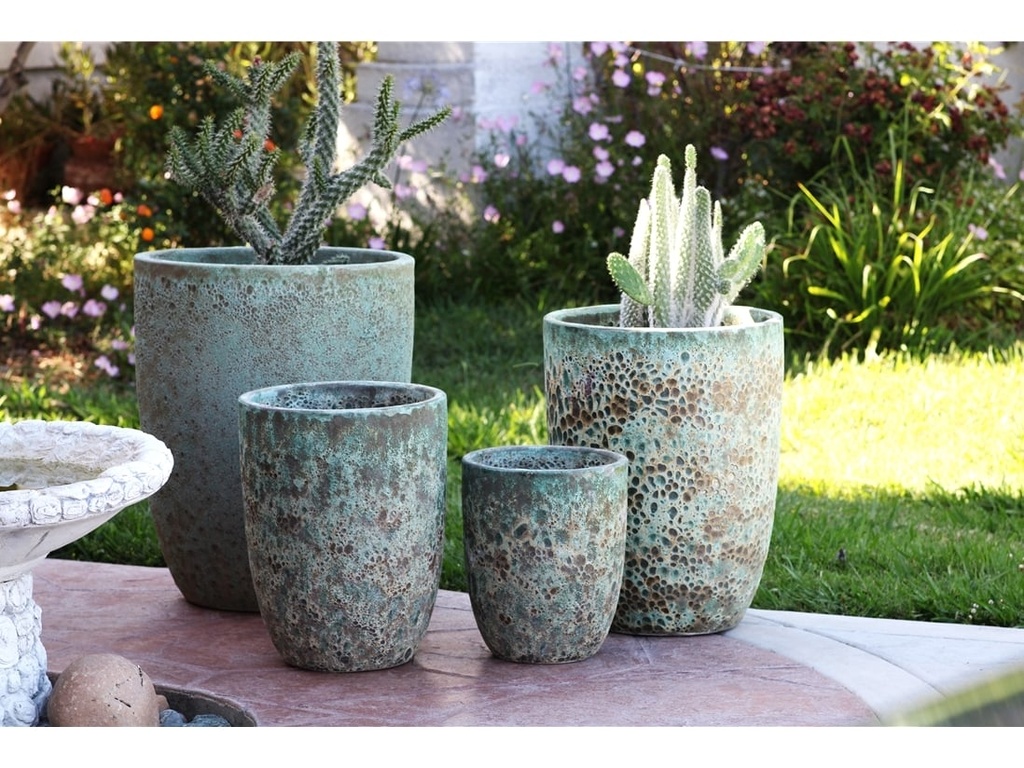 [PV-CG849CGG-S4] TALL MILANO CONE PLANTERS, CORAL GEM GREEN, SET OF 4-21.5"X27.0", 17"X23", 13"X18", 11"X14