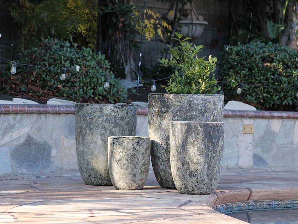 [PV-CG849CGY-S4] TALL MILANO CONE PLANTERS, CORAL GREY, SET OF 4- 22"X27", 17"X23", 13"X18", 11"X14