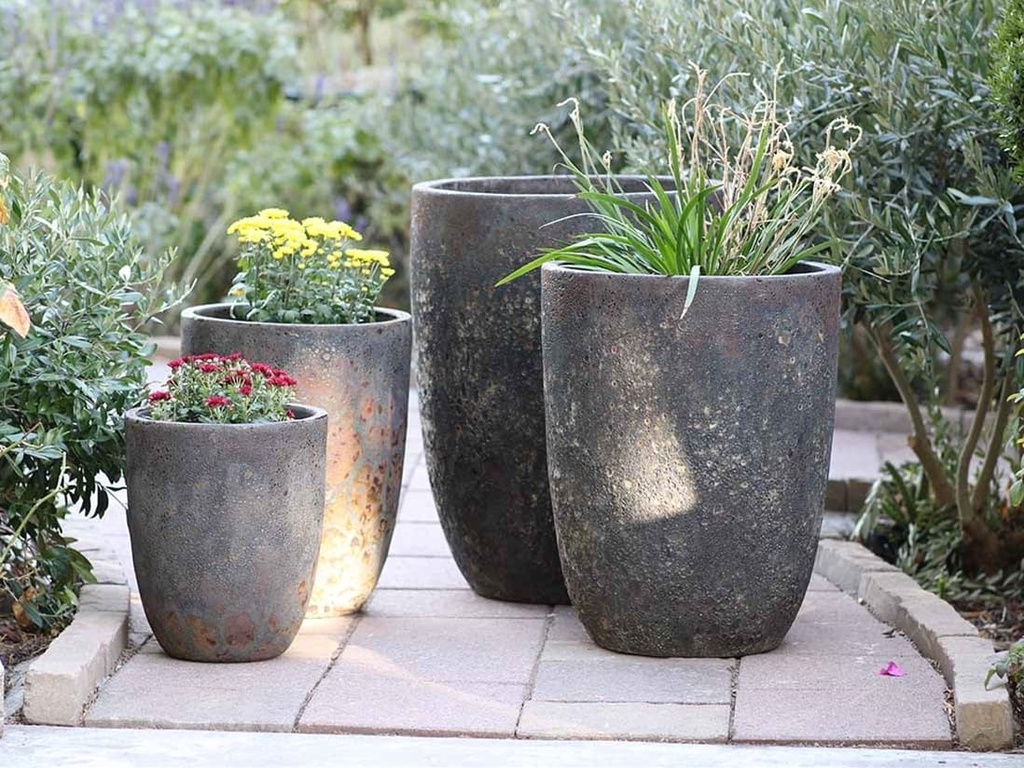 [PV-CG849CRU-S4] TALL MILANO CONE PLANTERS, CORAL RUST, SET OF 4- 21.5"X27.0", 17"X23", 13"X18", 11"X14