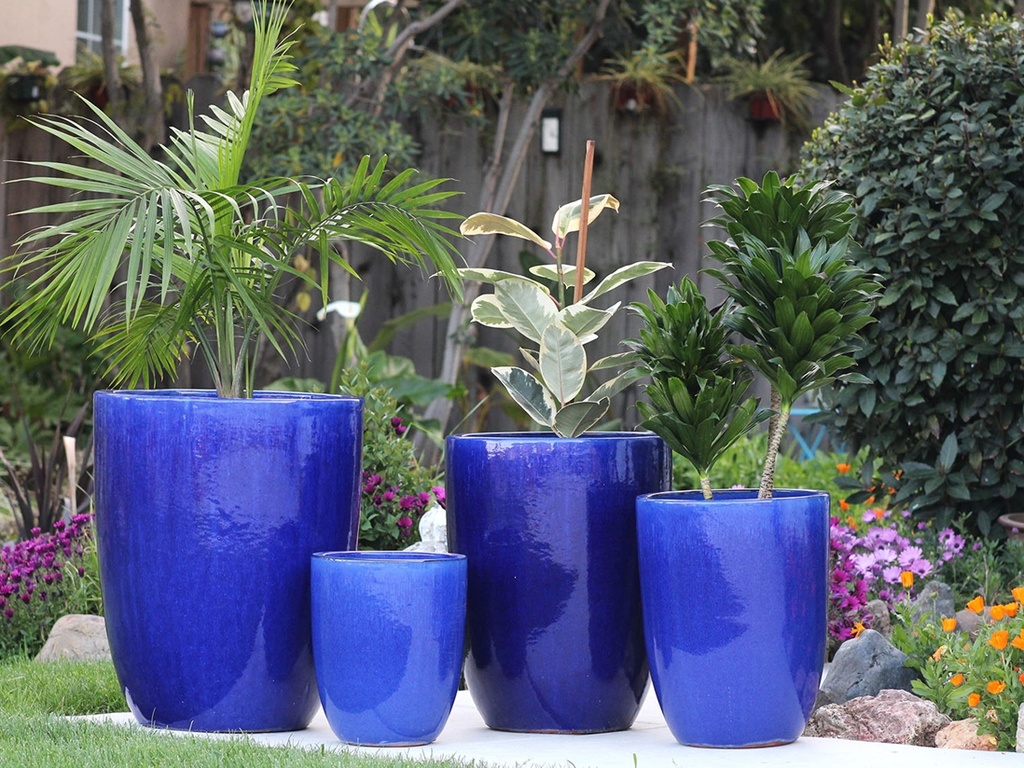[PV-CG849FBL-S4] TALL MILANO CONE PLANTERS, FALLING BLUE, SET OF 4-21.5"X27.0", 17"X23", 13"X18", 11"X14