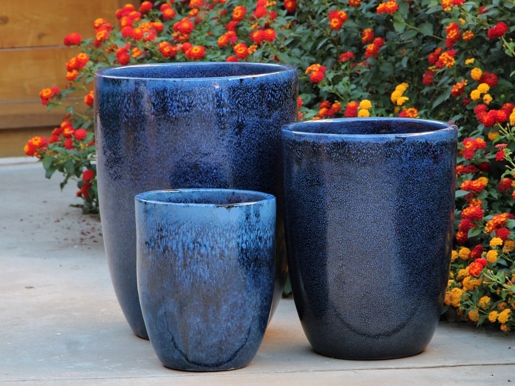 [PV-CG849SBL-S3] TALL MILANO CONE PLANTERS, SOLSTICE BLUE, SET OF 3- 17"X23", 13"X18", 11"X14