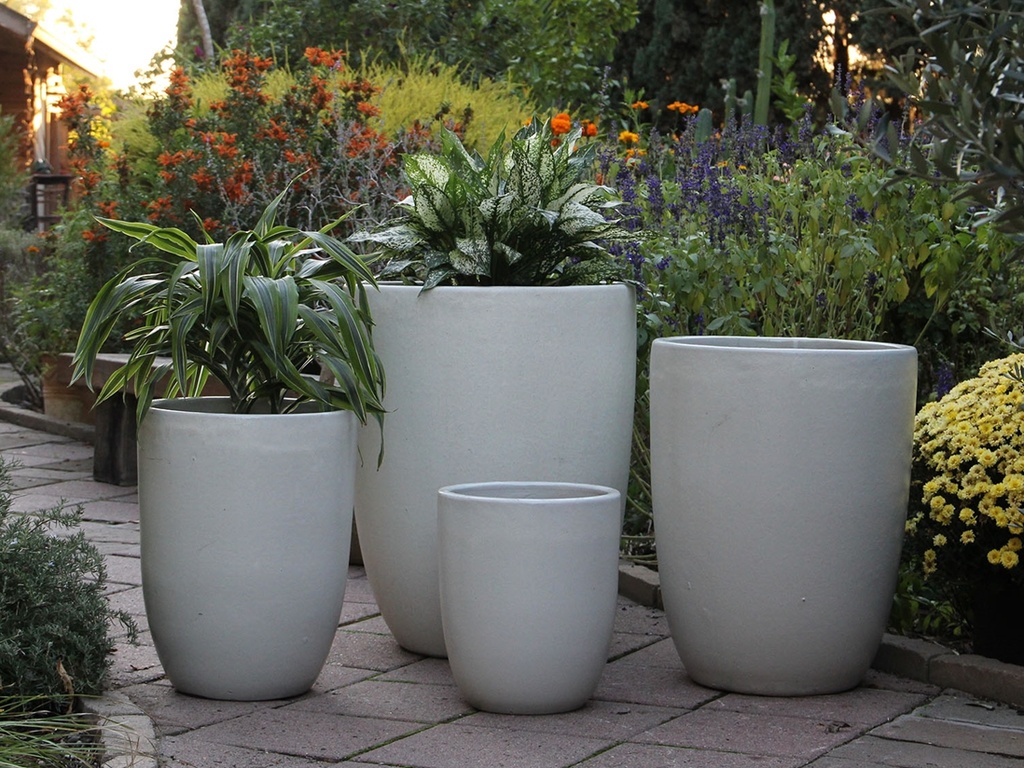 [PV-CG849WST-S4] TALL MILANO CONE PLANTERS, WHITE SATIN, SET OF 4-21.5"X27.0", 17"X23", 13"X18", 11"X14