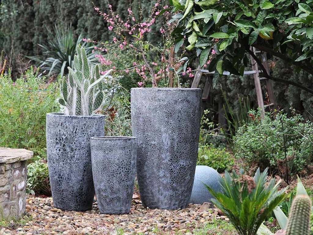 [PV-CG855CBK-S3] XLG TALL CONE PLANTER, CORAL BLACK, SET OF 3- 22"X38", 17.5"X27", 13"X22.5"