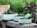 HANDTHROWN SMOOTH BOWLS,  AEGEAN GREEN, SET OF 4- 12.5" X 4.5", 10.0" X 3.5", 8.0" X 3.0", 6.5" X 2.5"