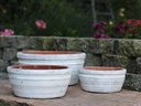 ENGLISH TUMBLED POTS LOW, AEGEAN WHITE, SET OF 3 - 15.0" X 7.0", 13.0" X 6.0", 10.0" X 4.5"