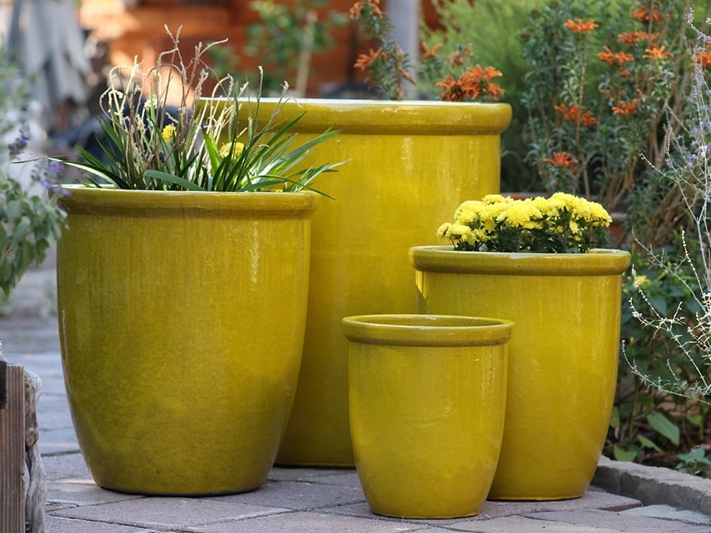 [PV-LB203CY-S4] HIGH CANA POTS, CANARY YELLOW, SET OF 4 - 24"X27", 20"X22", 16"X19", 12"X11"