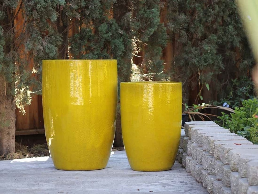 [PV-LB208CY-S2] TALL BARREL PLANTER, NO RIM, SET OF 2- CANARY YELLOW, 22"X32.5" 18"X26"