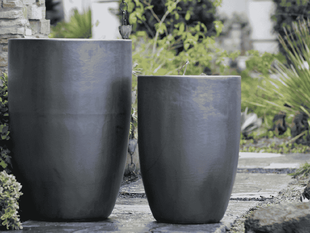 TALL BARREL  PLANTER, MATTE BLACK, SET OF 2 - 22"X32.5", 18"X26"
