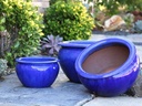 LOW JAR PLANTER, FALLING BLUE, SET OF 3 - 23" X 13", 17" X 10", 13" X 8.5"