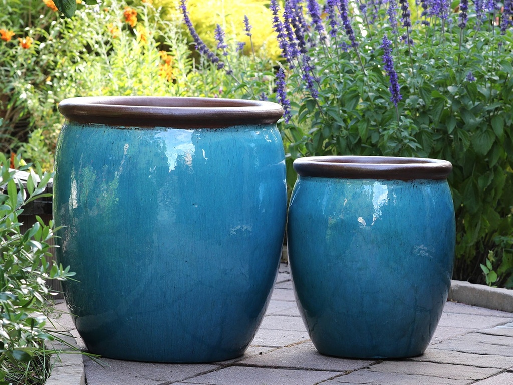 [PV-LB2801FAQ-S2] ROLL RIM PLANTER, FALLING AQUA, SET OF 2-  21.5"X25.0" 17.0"X17.5"