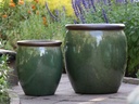 ROLL RIM PLANTER, GREEN STEAM, SET OF 2- 21.5"X25.0" 17.0"X17.5"