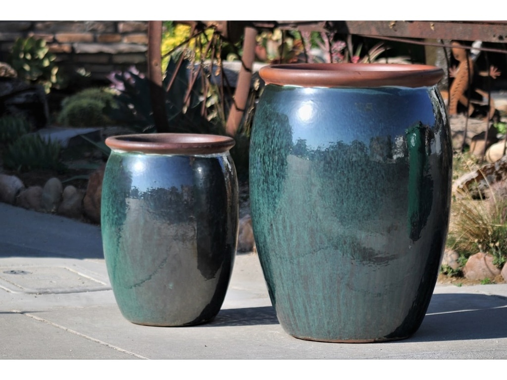 [PV-LB280PKG-S2] ROLL RIM URN PLANTER, PEACOCK GREEN, SET OF 2 - 23.5"X30.5", 16"X22.5"
