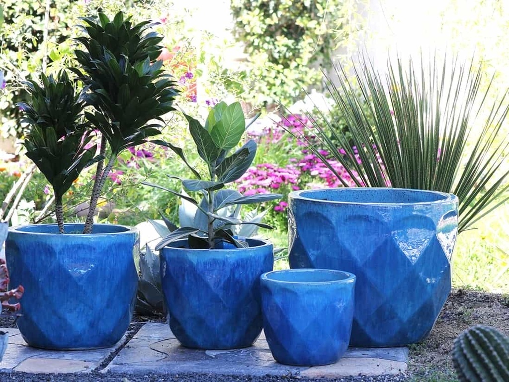 DIAMOND PLANTER, FALLING AQUA, SET OF 4, XLG, ABC, 21.5"X18.0", 17.5"X15.0", 14.0"X12.5", 12.0"X10.0"